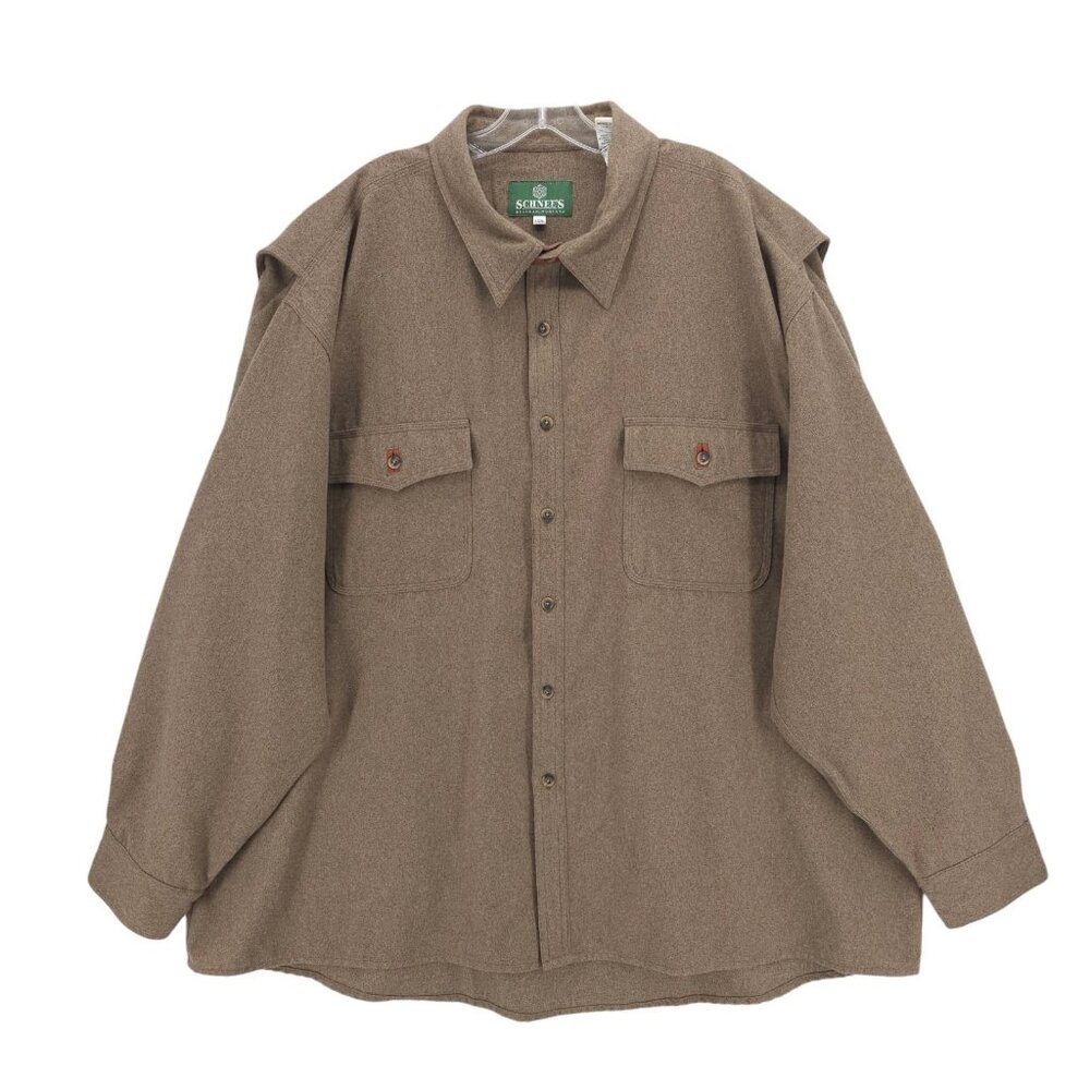 SCHNEES MONTANA Shirt Leather Trim Olive Brown EUC Size 3XL